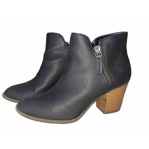 ANA PALO Womens Sz 9M Black Ankle Boots Heel Two Zippers Snake Print *spot heel*